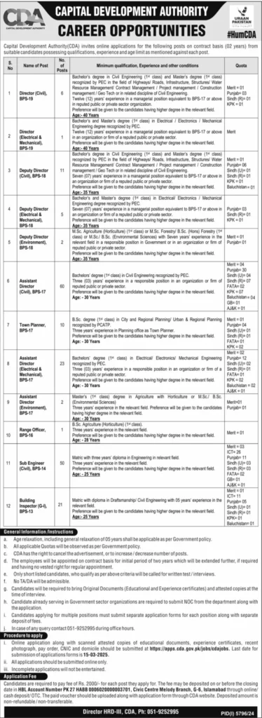 🚨 160 CDA Job Openings in 2025! 🚨
Civil engineers, town planners, and professionals – your dream job is here! Apply now for high-paying government positions in CDA Islamabad. ⏳ Deadline: 15-26-2025. Don’t wait – secure your future today!