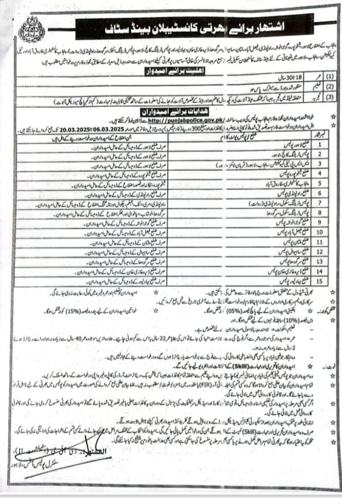 Punjab Police Band Staff Jobs 2025 โ 1000+ Vacancies Available! ๐บ๐
Punjab Police is looking for talented and skilled individuals to join its Band Staff team. With 1000+ vacancies, this is a fantastic opportunity for Middle and Matric pass candidates to secure a government job with a stable income